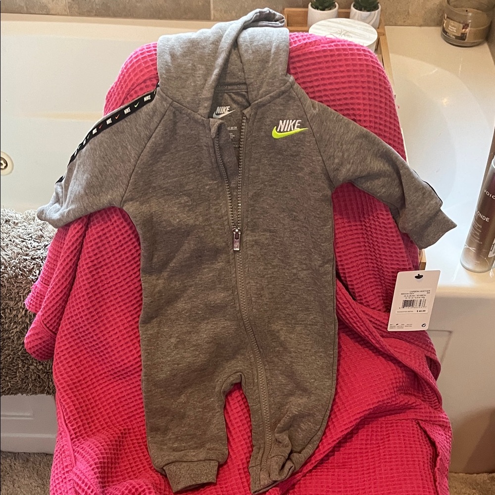 Nike Charcoal and Lime Kids Hooded Footie